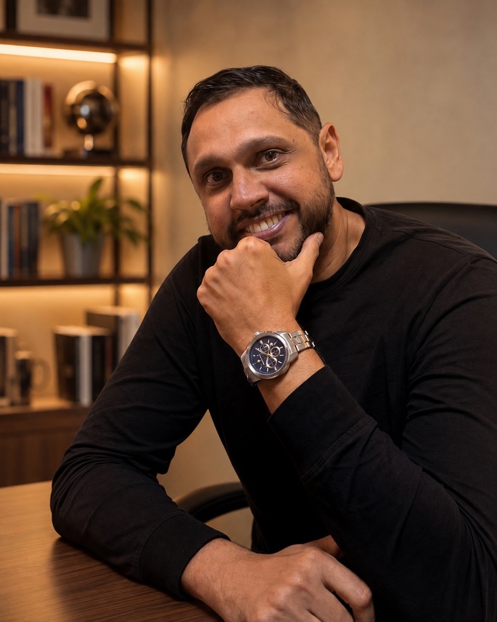 Rodrigo Bodart em ambiente de leitura e trabalho